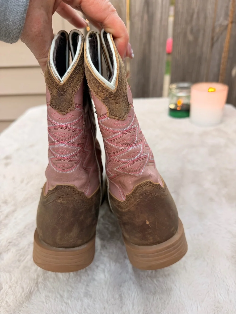 Durango Brown Leather Foot Pink Shaft Girls Western Boots size girls 3